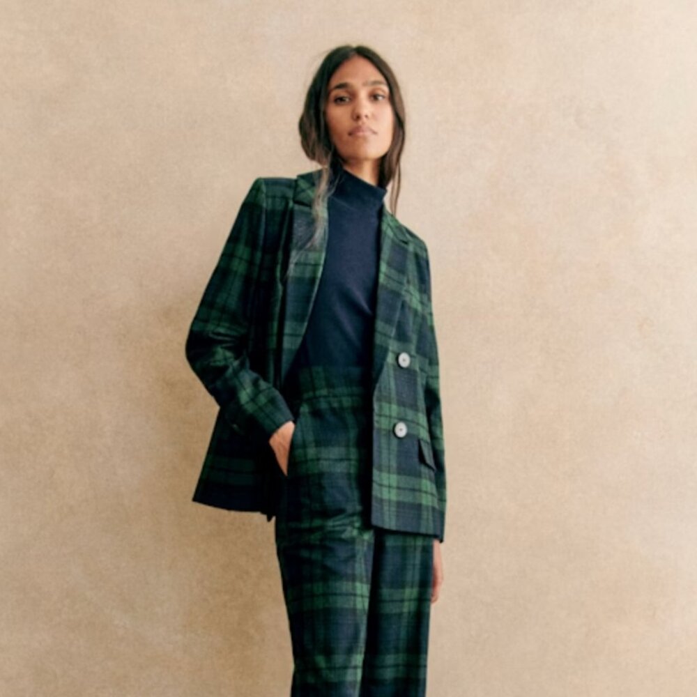 Sezane Green Plaid Blazer